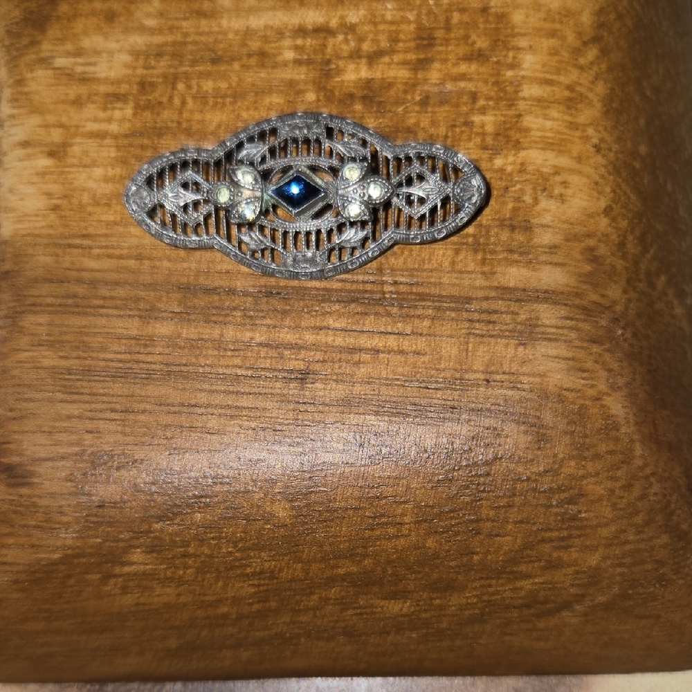Vintage Silver Filigree Brooch with Blue Gemstone